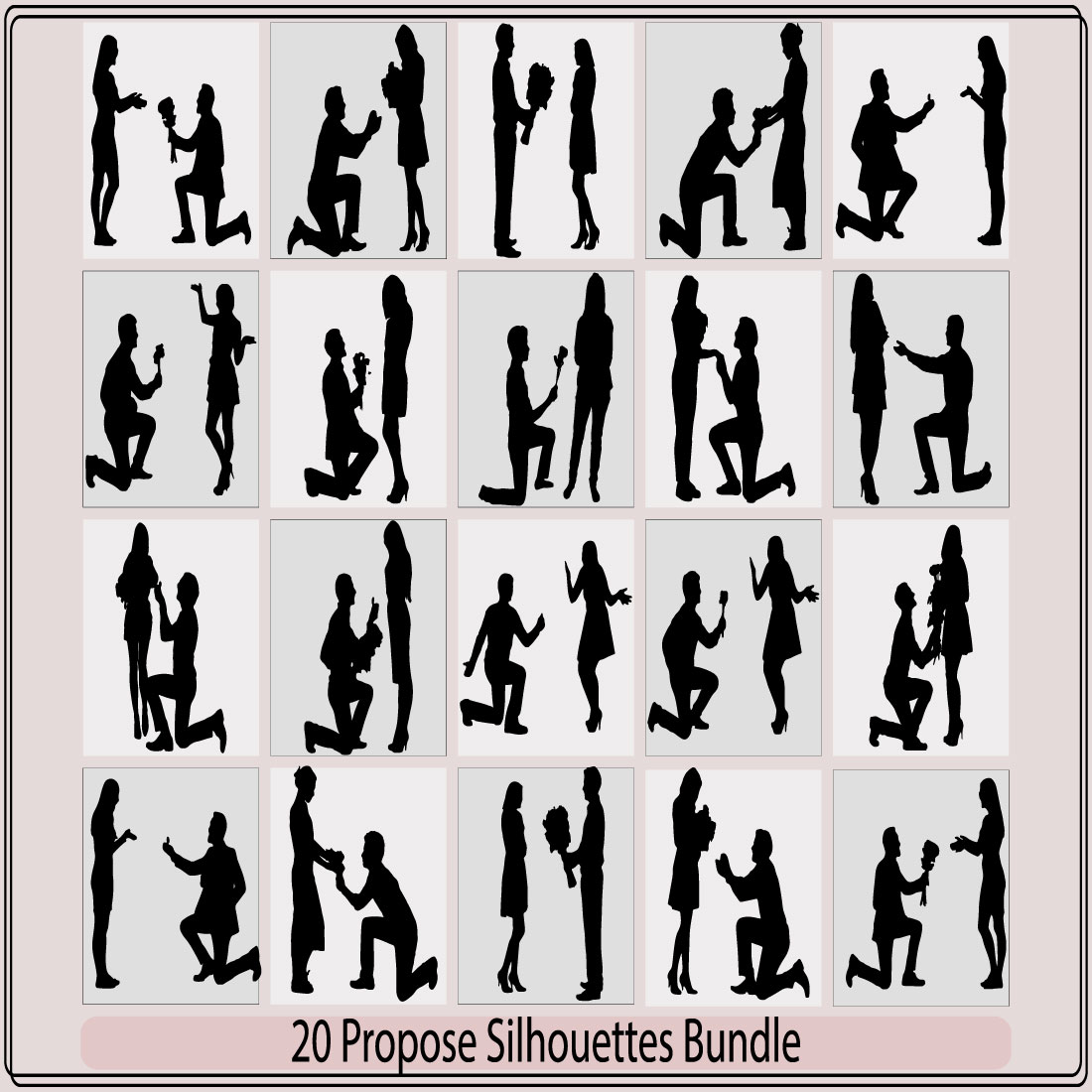 Silhouette of a man makes a proposal to marry the woman vector illustration,makes a proposal to marry the girl,Couple propose silhouettes in different poses preview image.