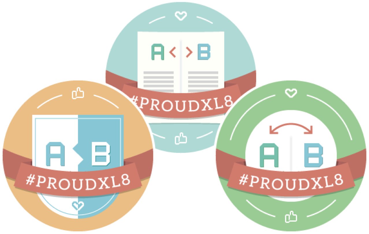 Buttons: #proudXL8 cover image.