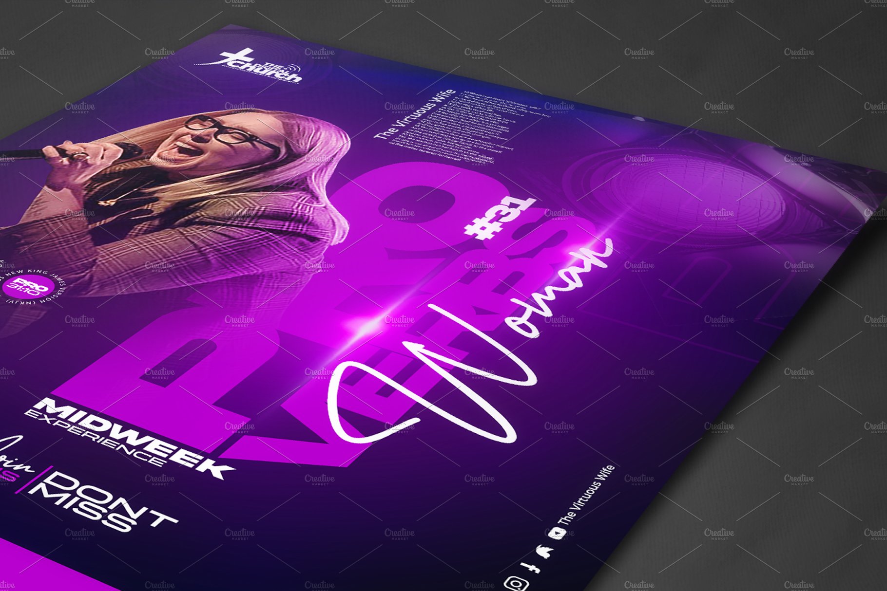 Proverbs woman church flyer template cover image.