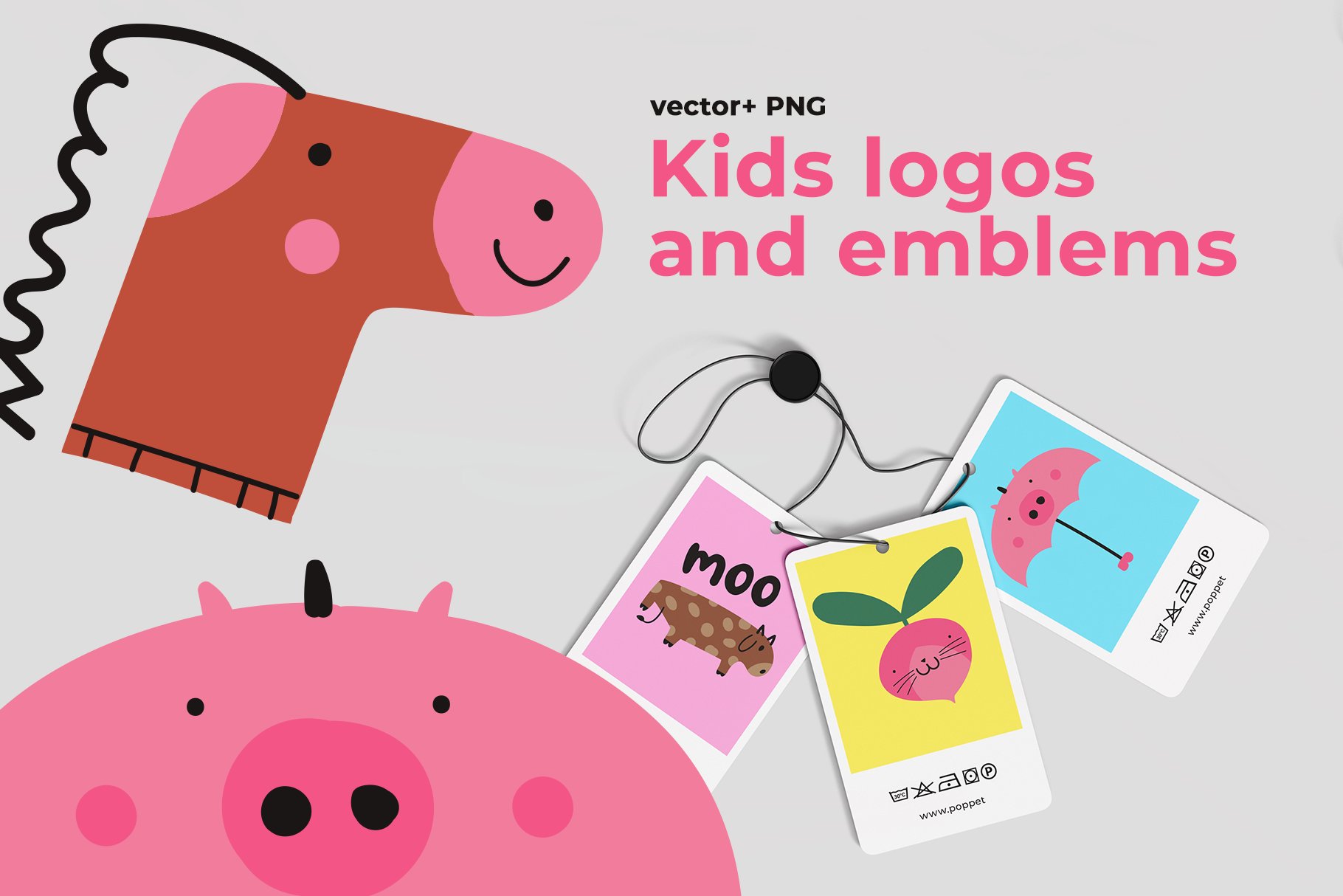 Kids illustrations logos and emblems cover image.