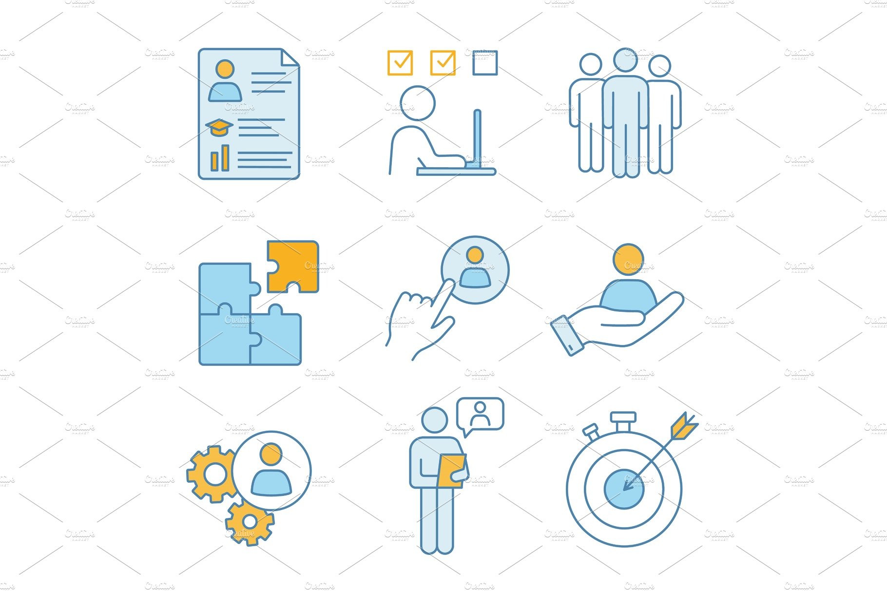 Business management color icons set cover image.