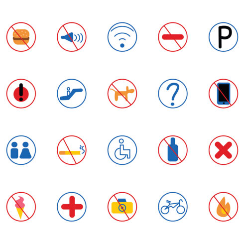 Collection of various signs and symbols on a white background.