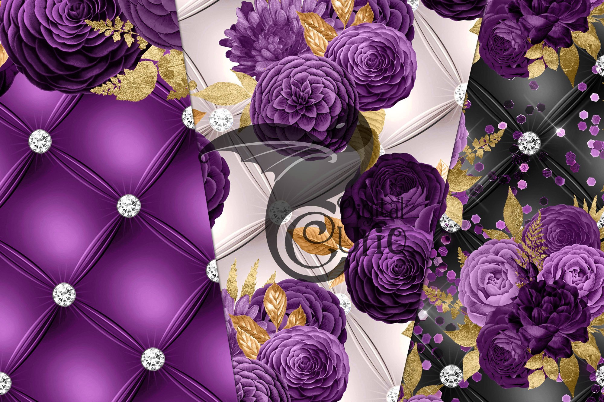 purple and gold luxury floral digital paper preview 3 873