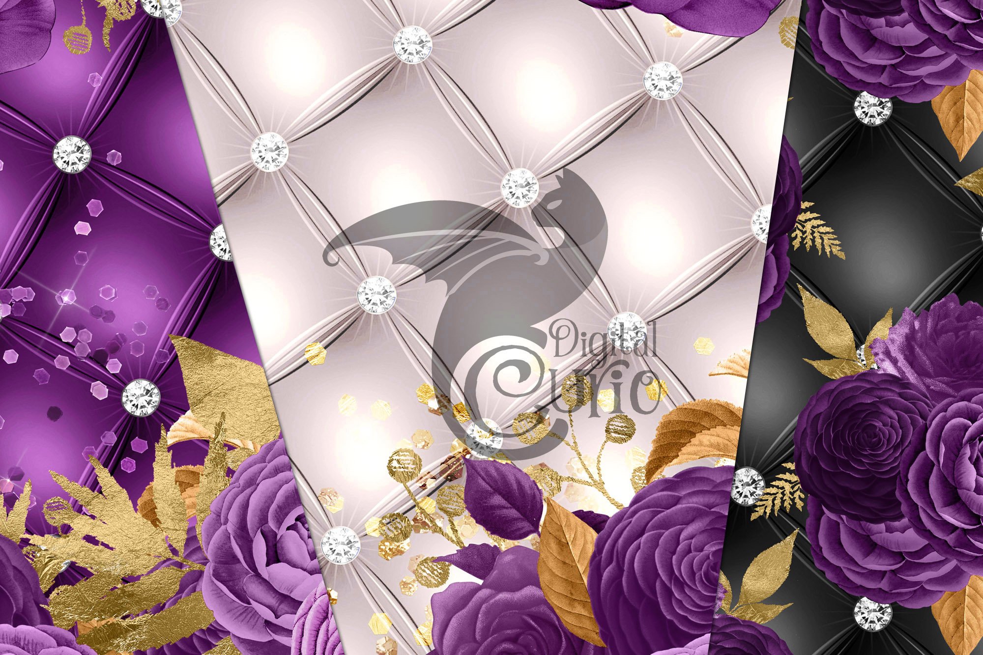 purple and gold luxury floral digital paper preview 4 332