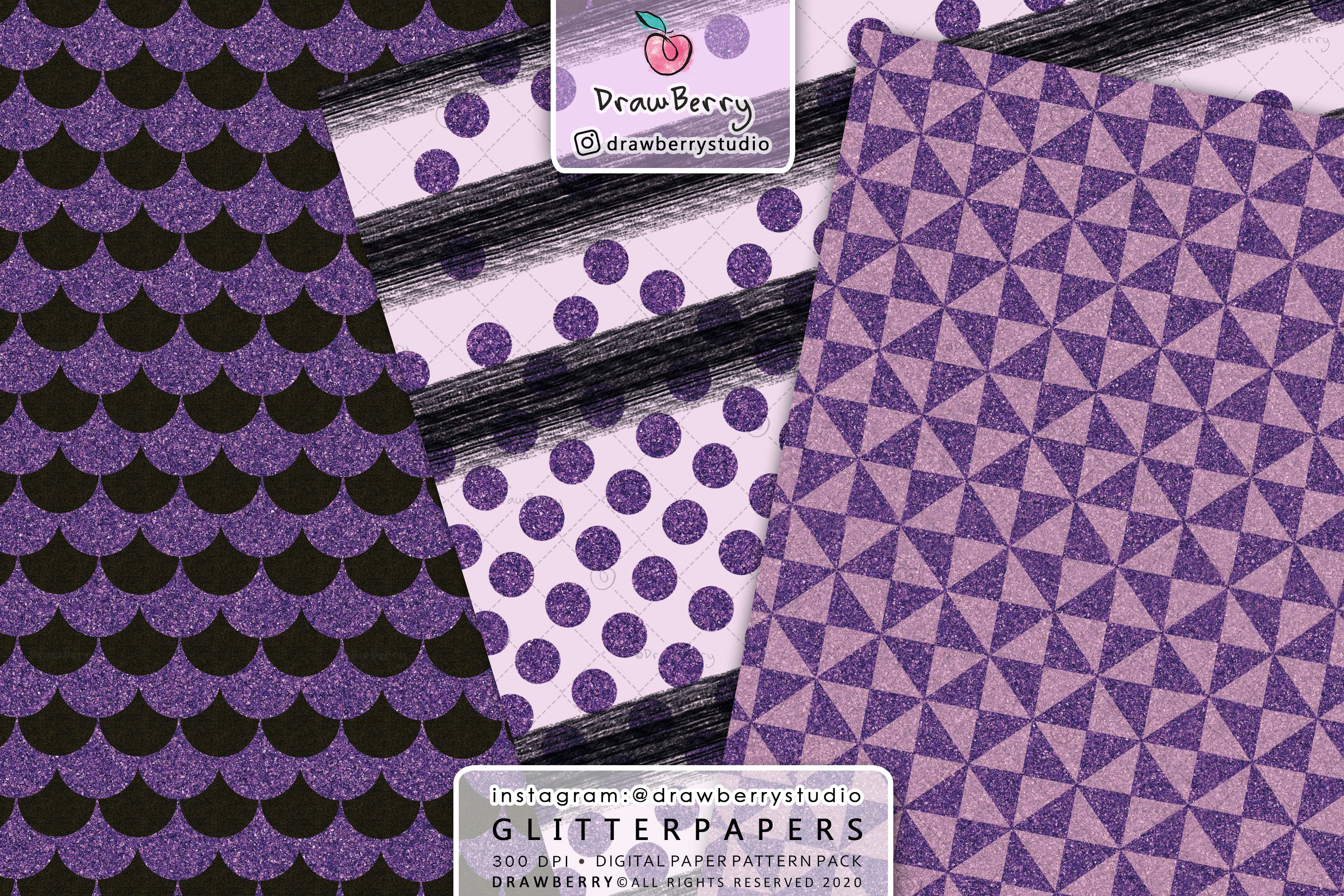 purple glitter papers drawberry 3 89