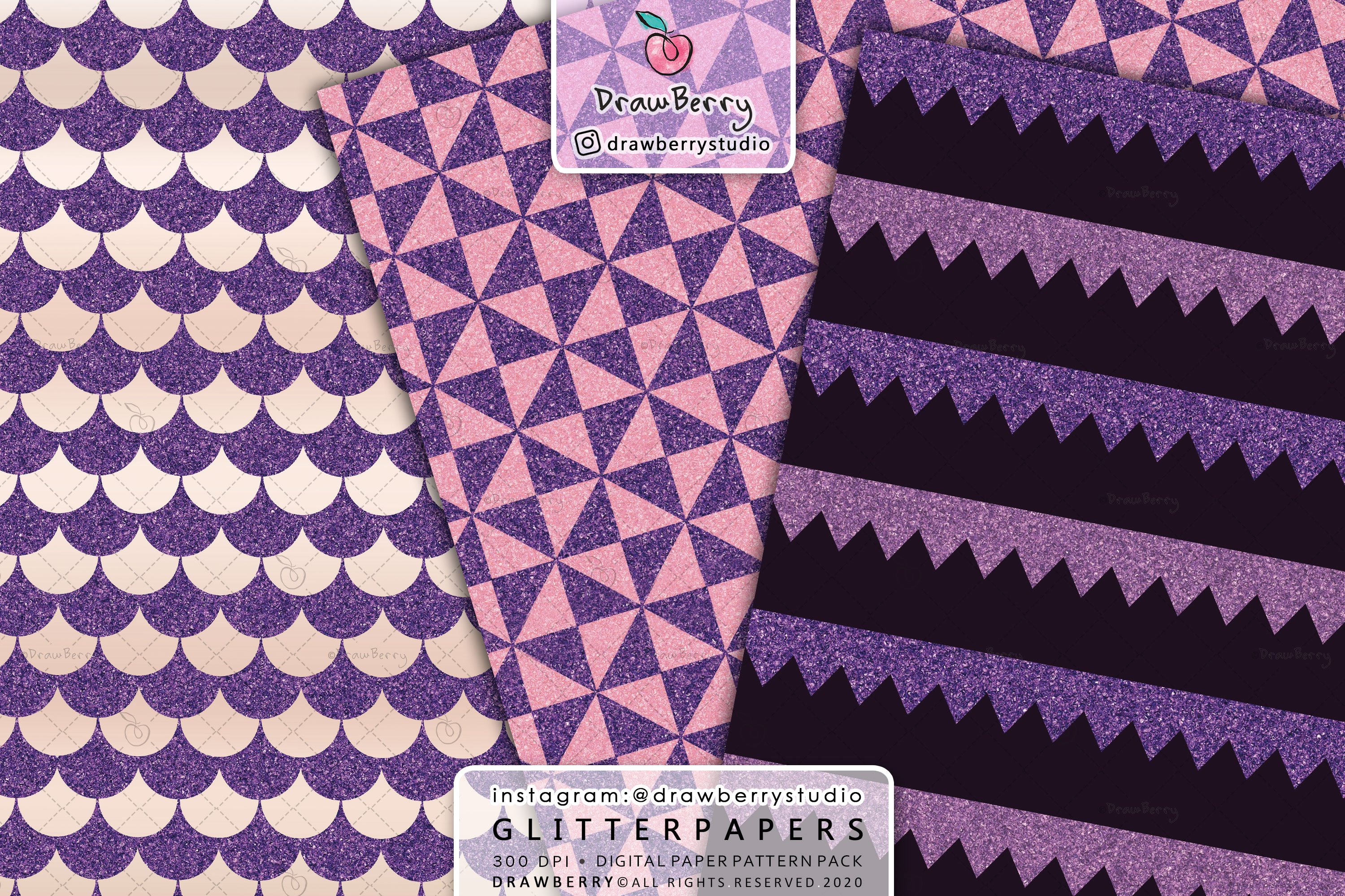 purple glitter papers drawberry 4 444