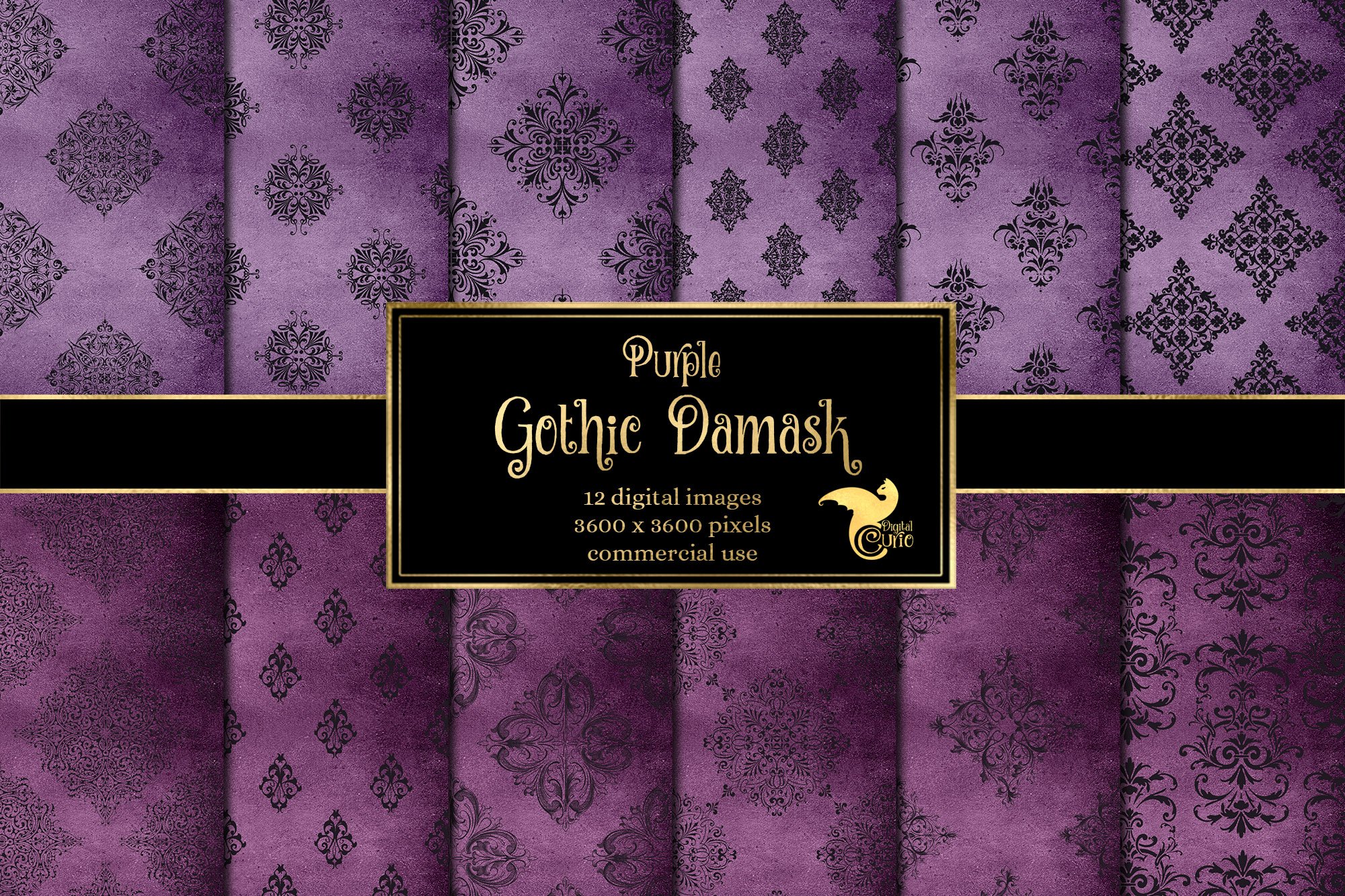 Purple Gothic Damask Digital Paper cover image.