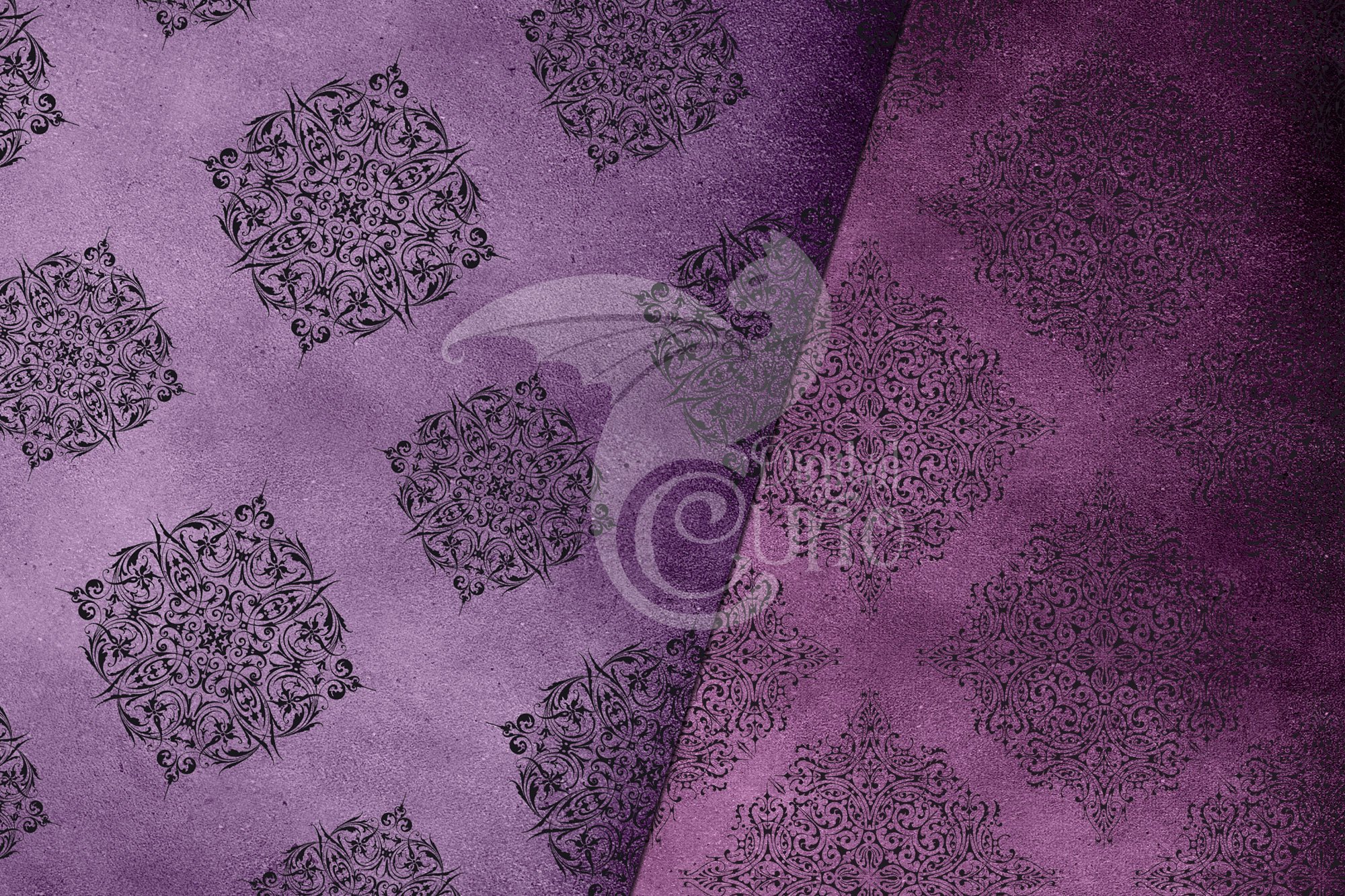 Purple Gothic Damask Digital Paper preview image.