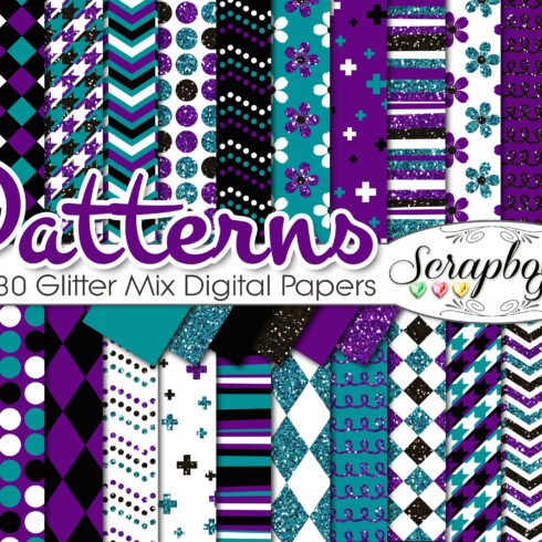 PURPLE & TEAL GLITTER MIX PAPERS cover image.