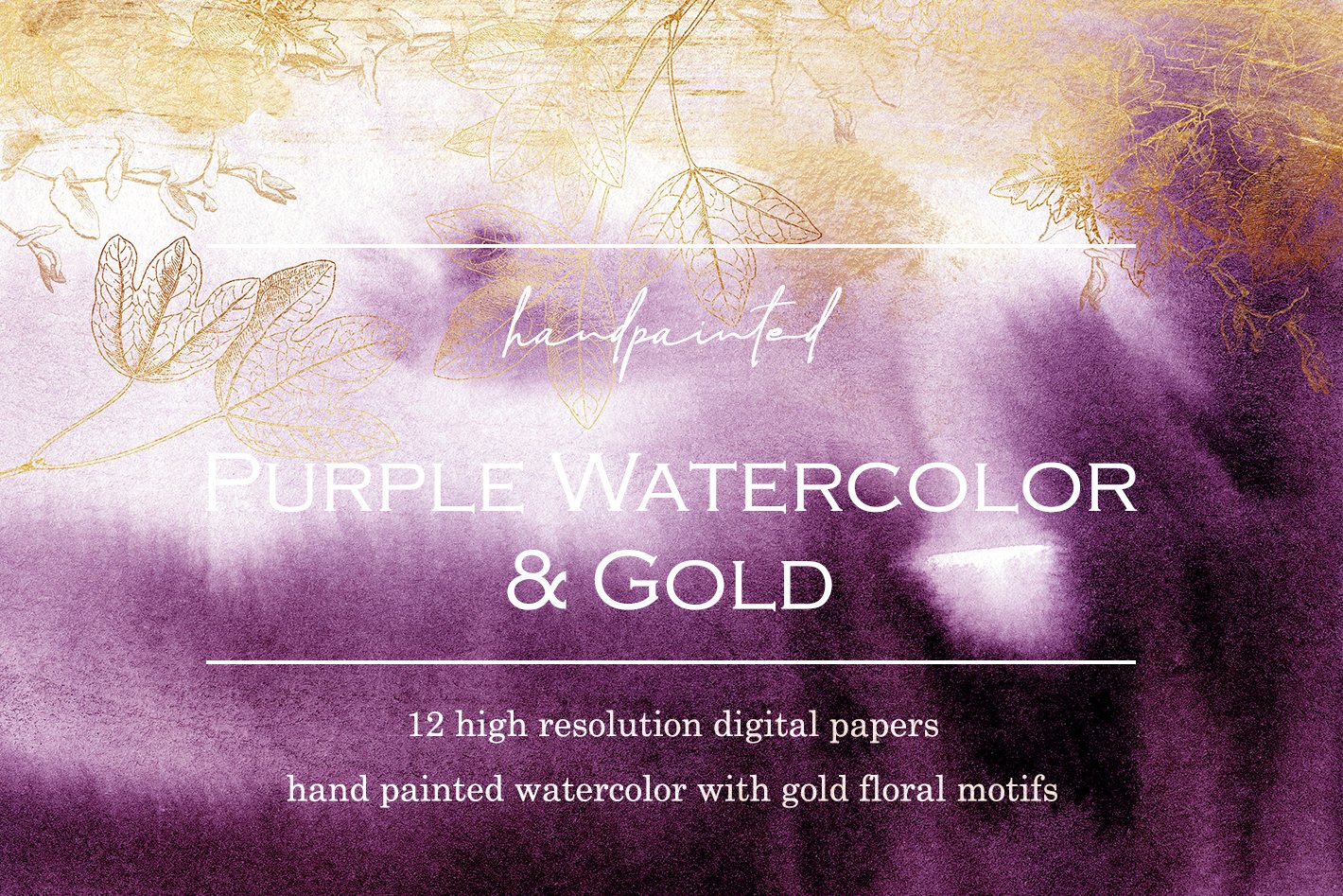 Gold floral watercolor digital paper cover image.