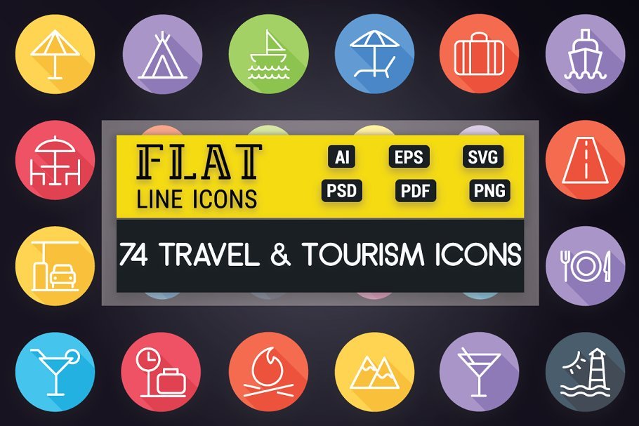 Travel and Tourism Flat Line Icons cover image.