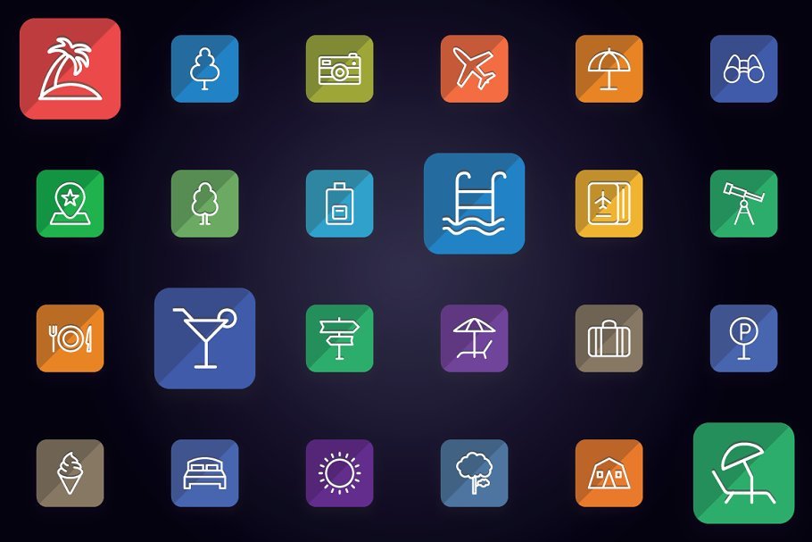 Travel and Tourism Flat Line Icons preview image.