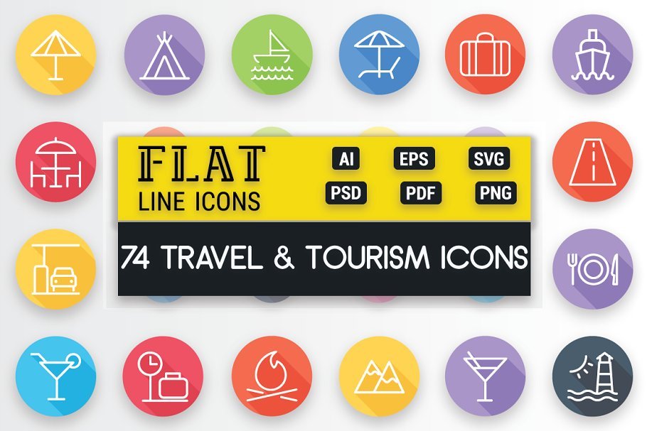 Travel and Tourism Flat Line Icons preview image.