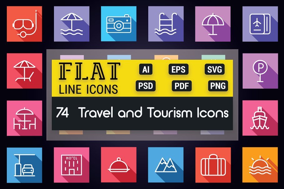 Travel and Tourism Flat Line Icons cover image.