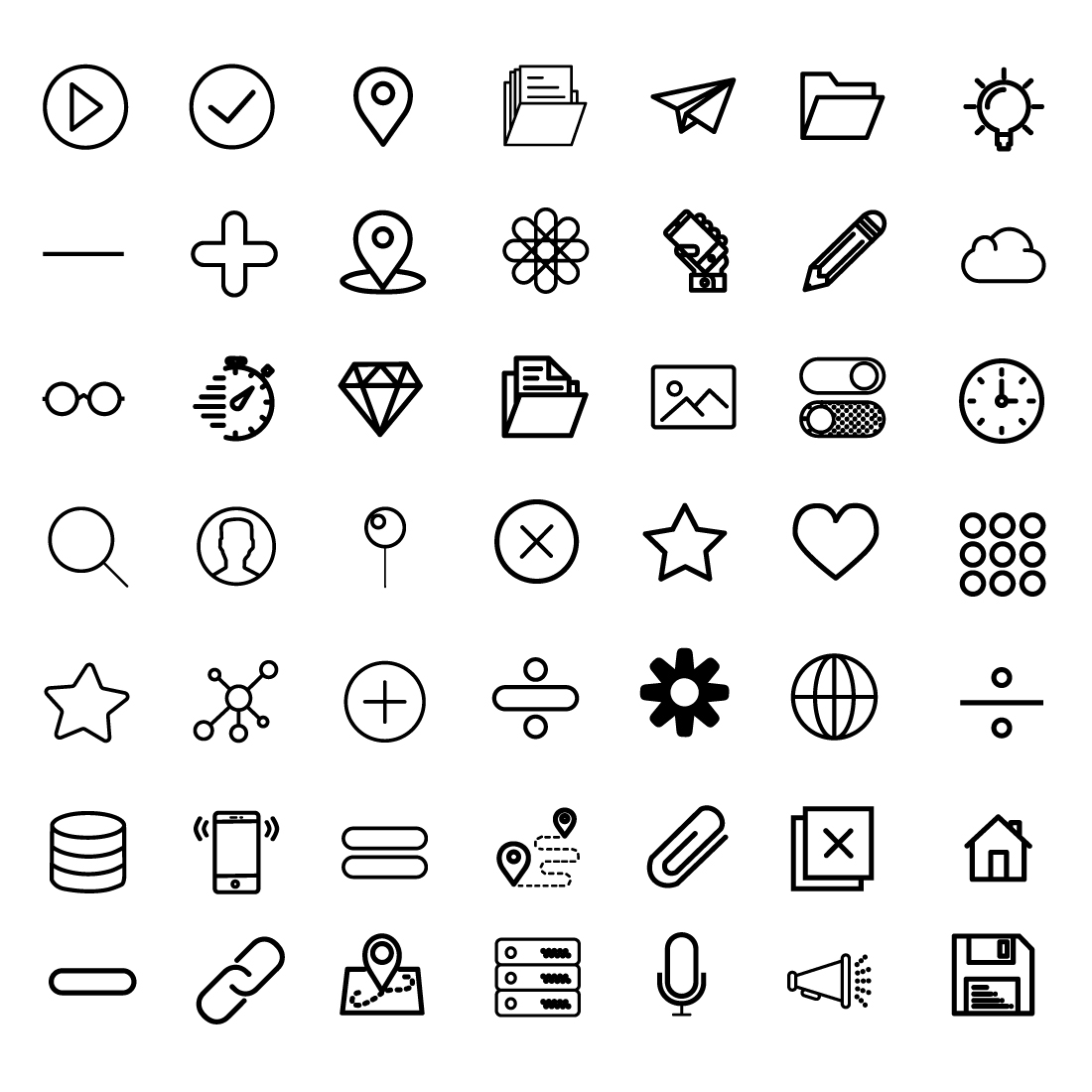 416 Essential Icons set, Outline Style Only $39 preview image.