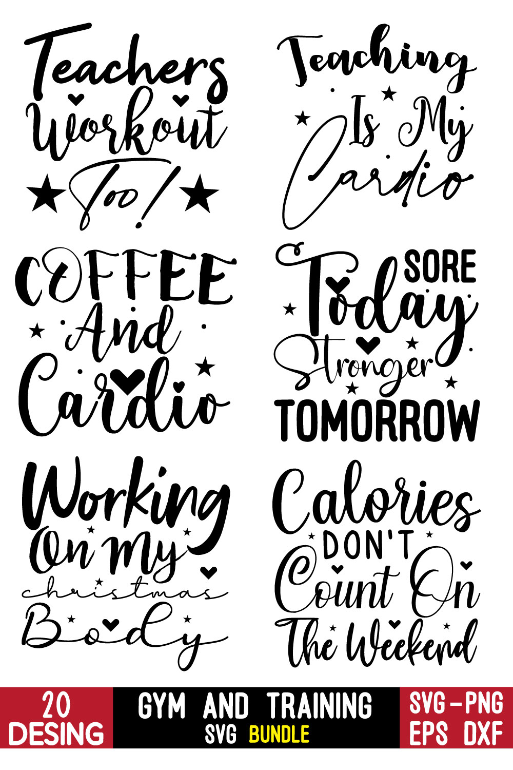 Set of six hand lettering styles for a teacher's work out.