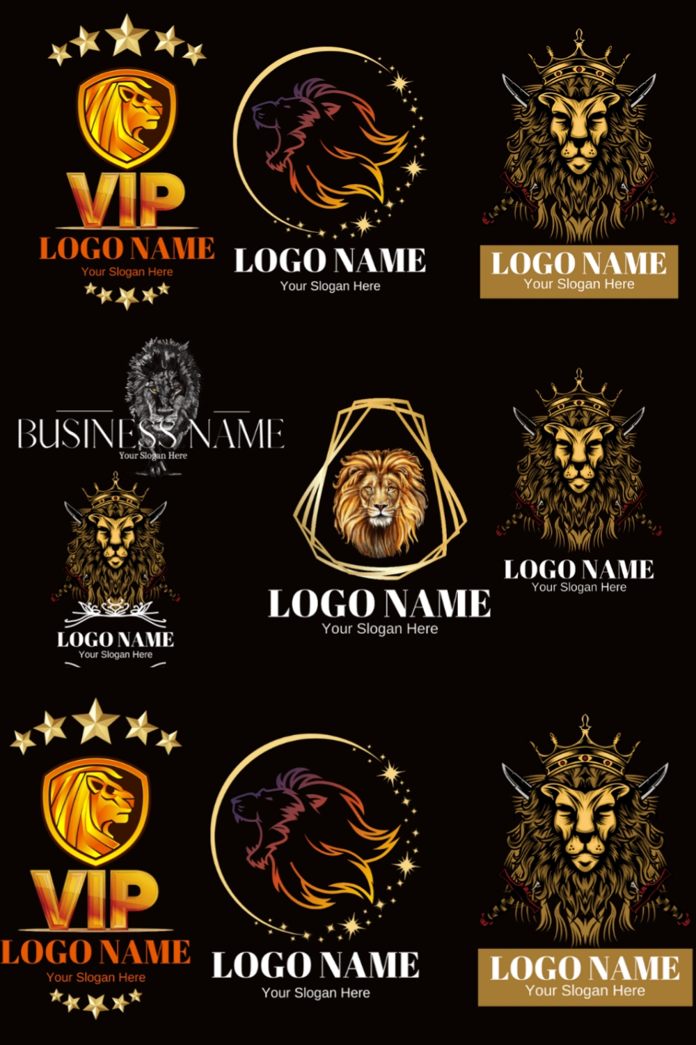 Lion Logo Bundles | Lion Logo Vector | Lion Logo Mockup with Transperent Background pinterest preview image.