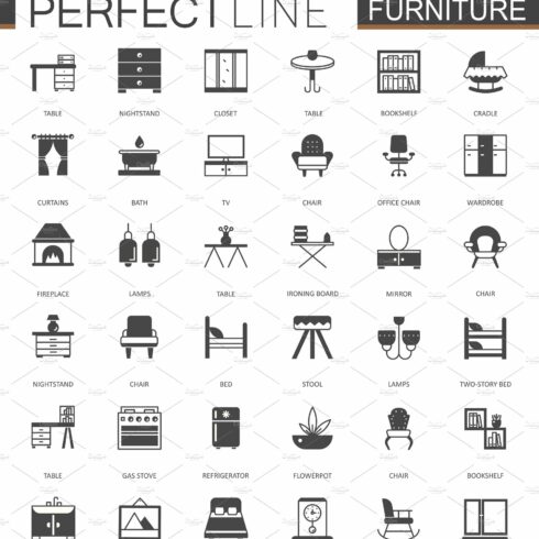Black Furniture icons set cover image.