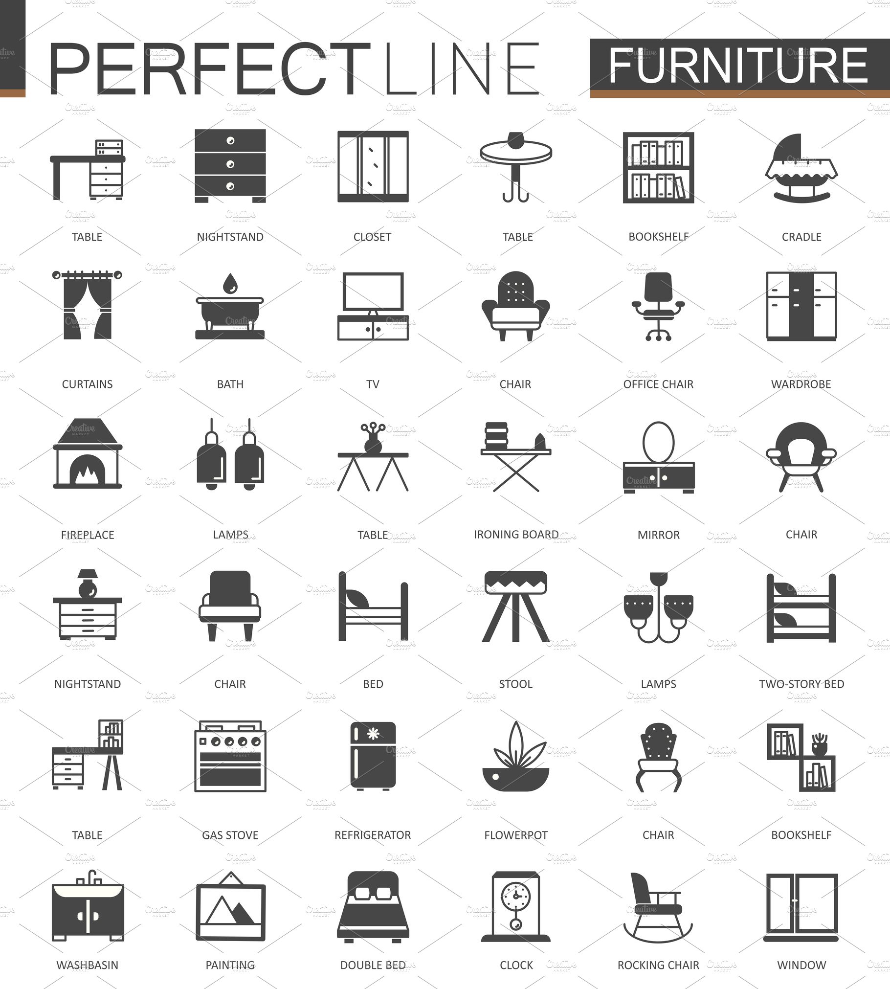 Black Furniture icons set cover image.