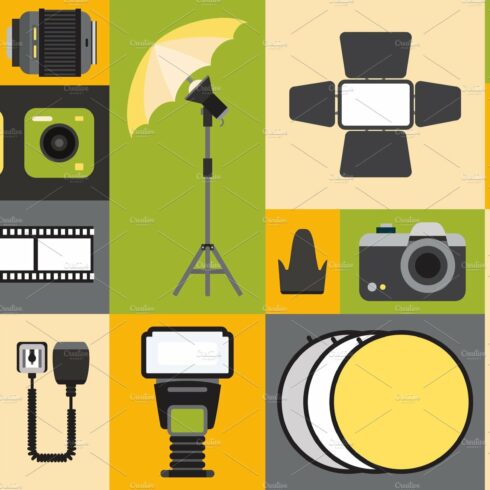 Photography supply icons in colorful cover image.