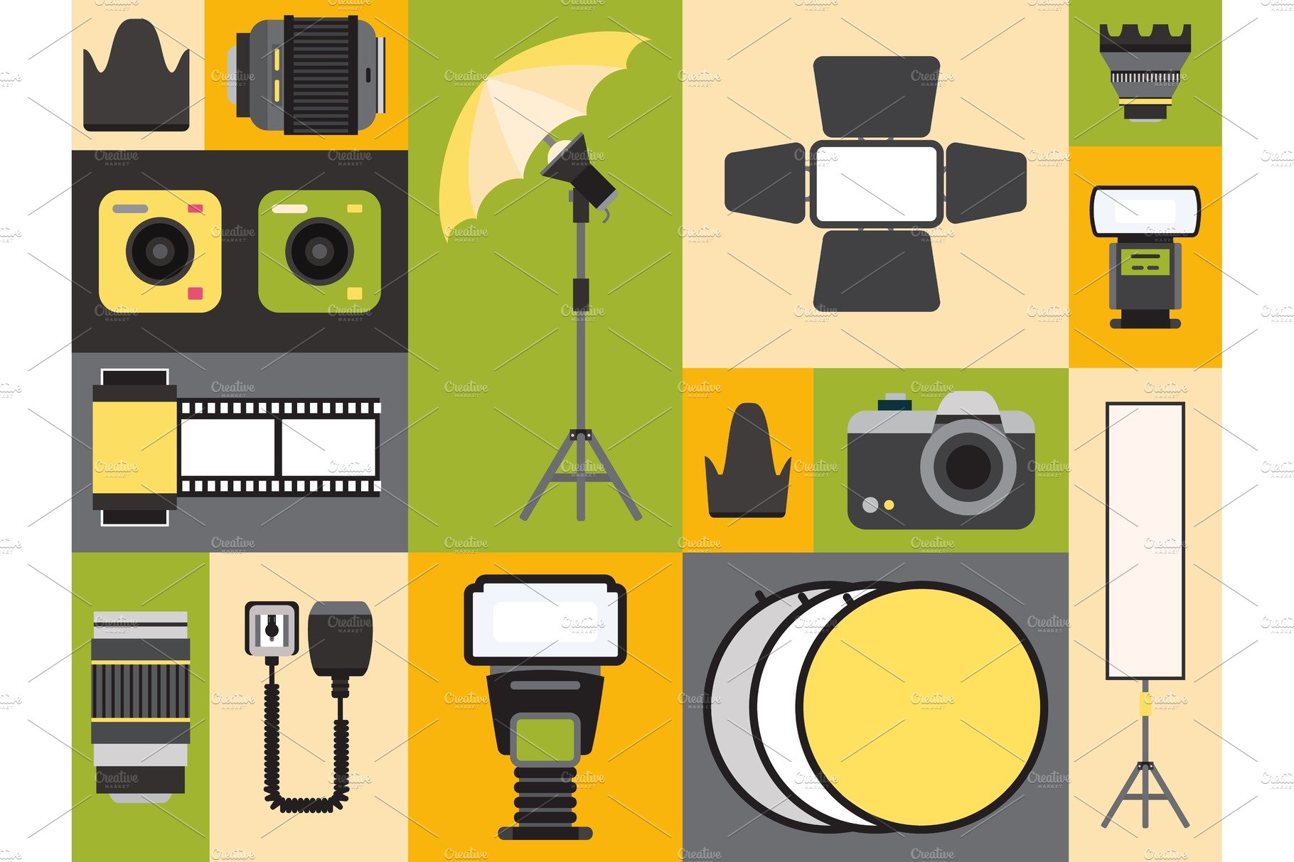 Photography supply icons in colorful cover image.