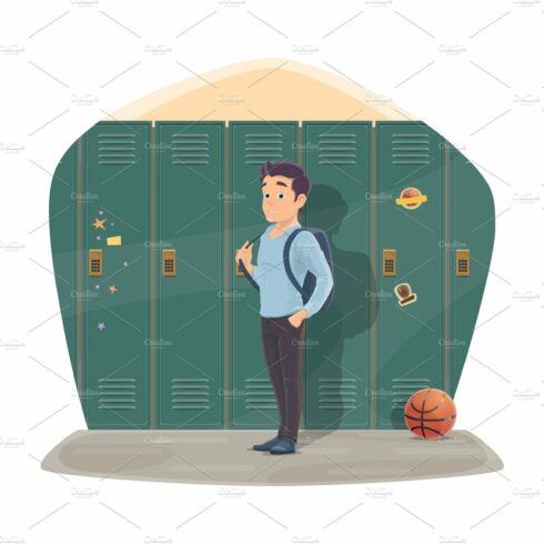 Pupil port locker with school bag cover image.