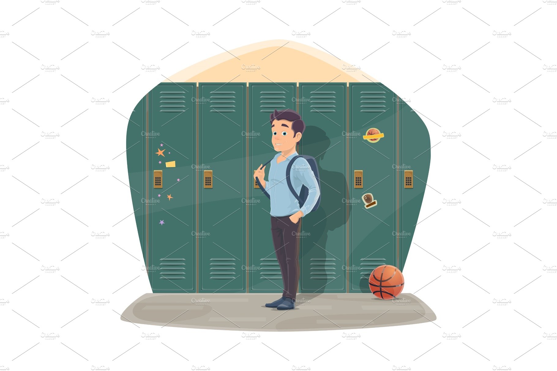 Pupil port locker with school bag cover image.