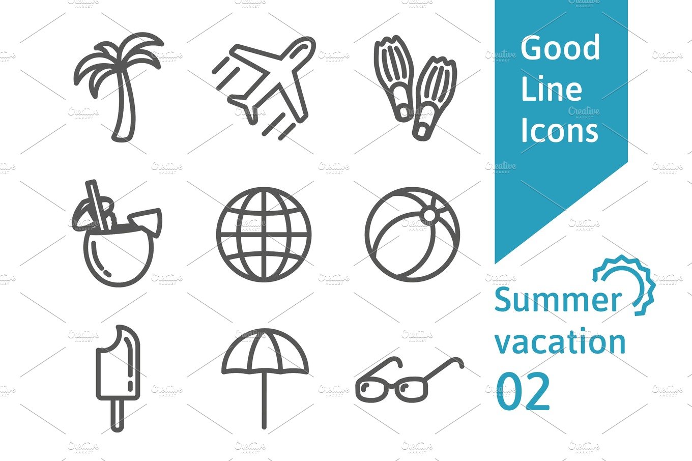 Summer vacation outline icons set 02 cover image.