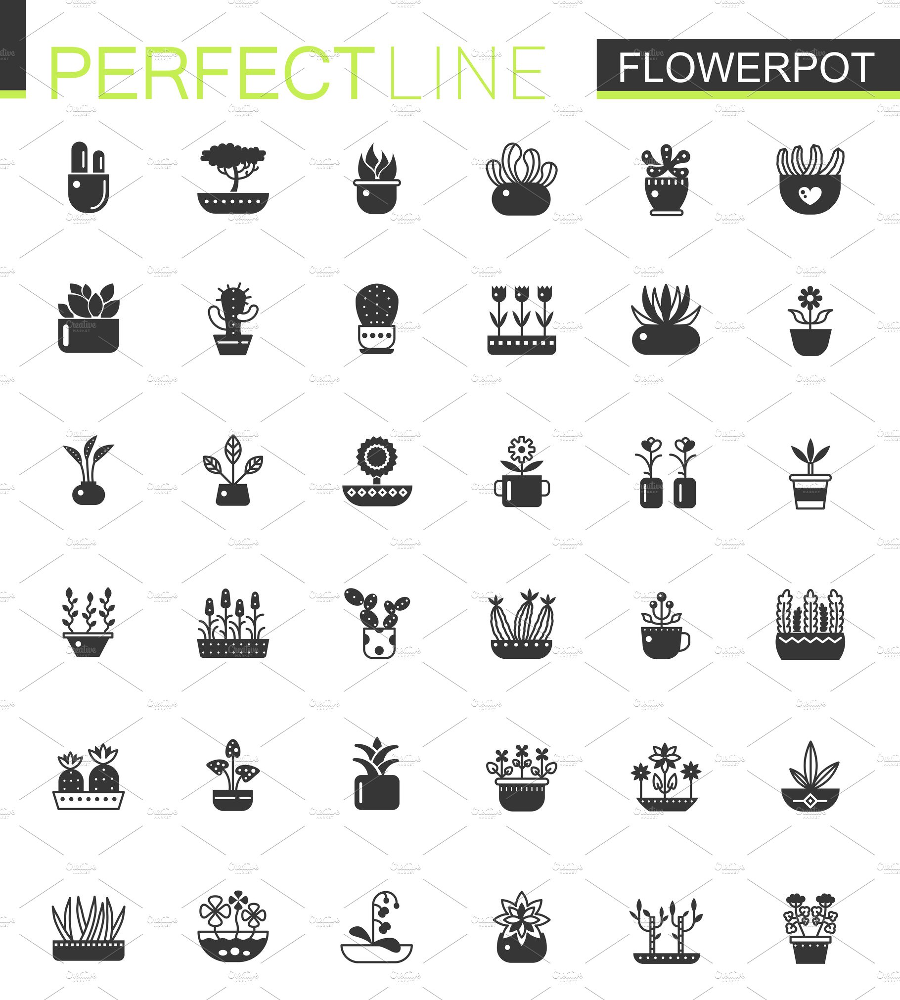 Black House plants pots icons set cover image.