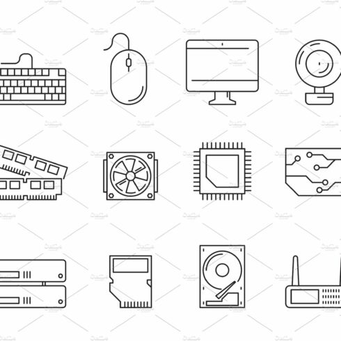 Pc components icons. Processor ssd cover image.