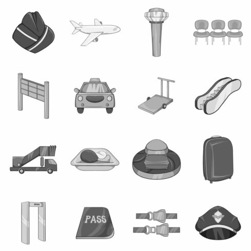 Airport icons set cover image.