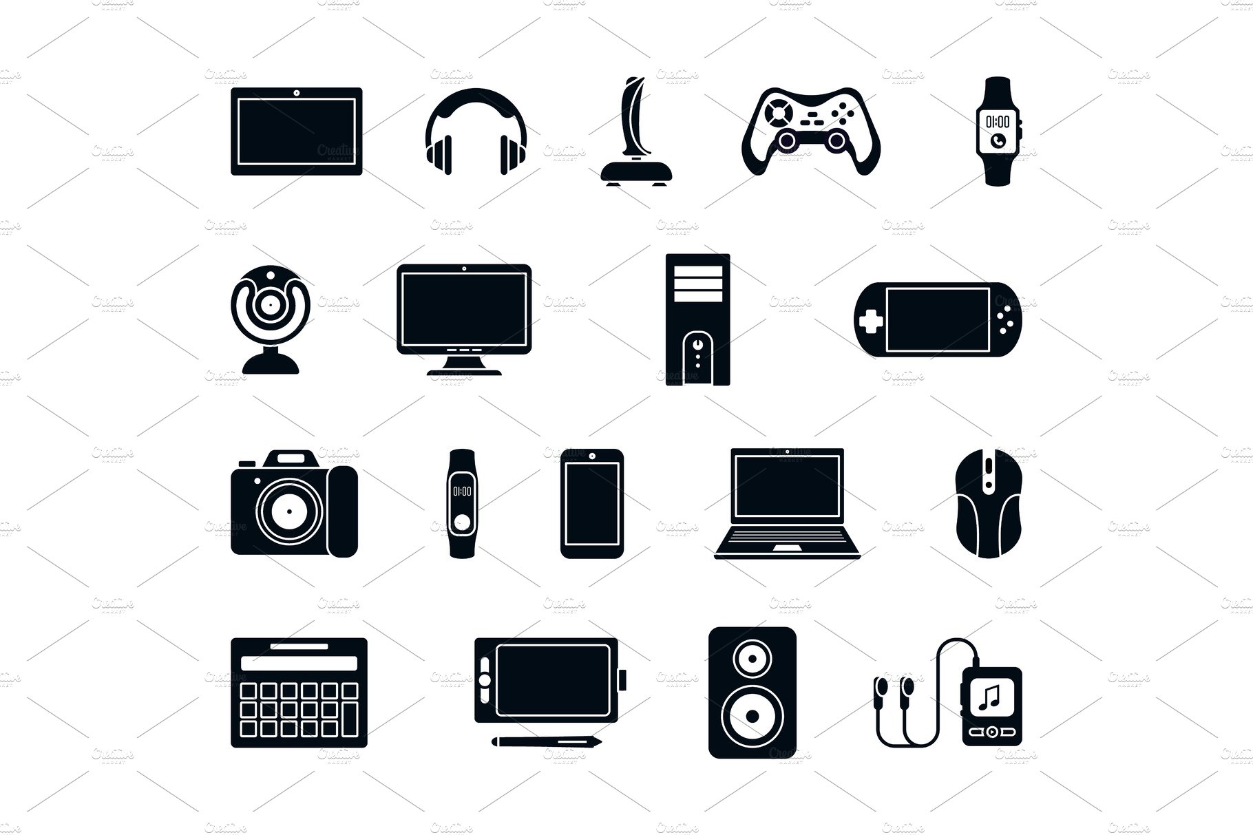 Electronic gadgets silhouette icons cover image.