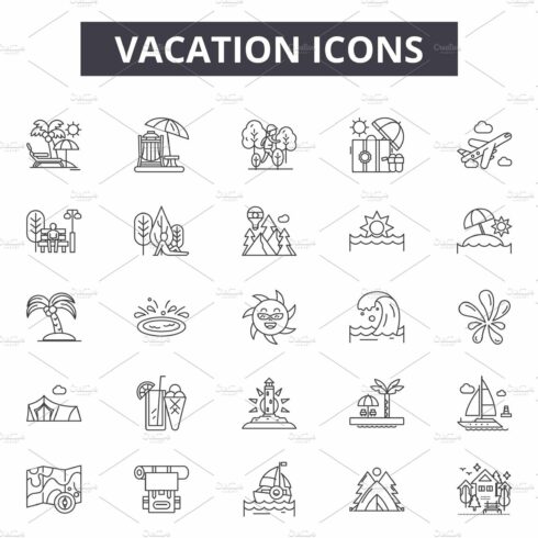 Vacation line icons, signs set cover image.