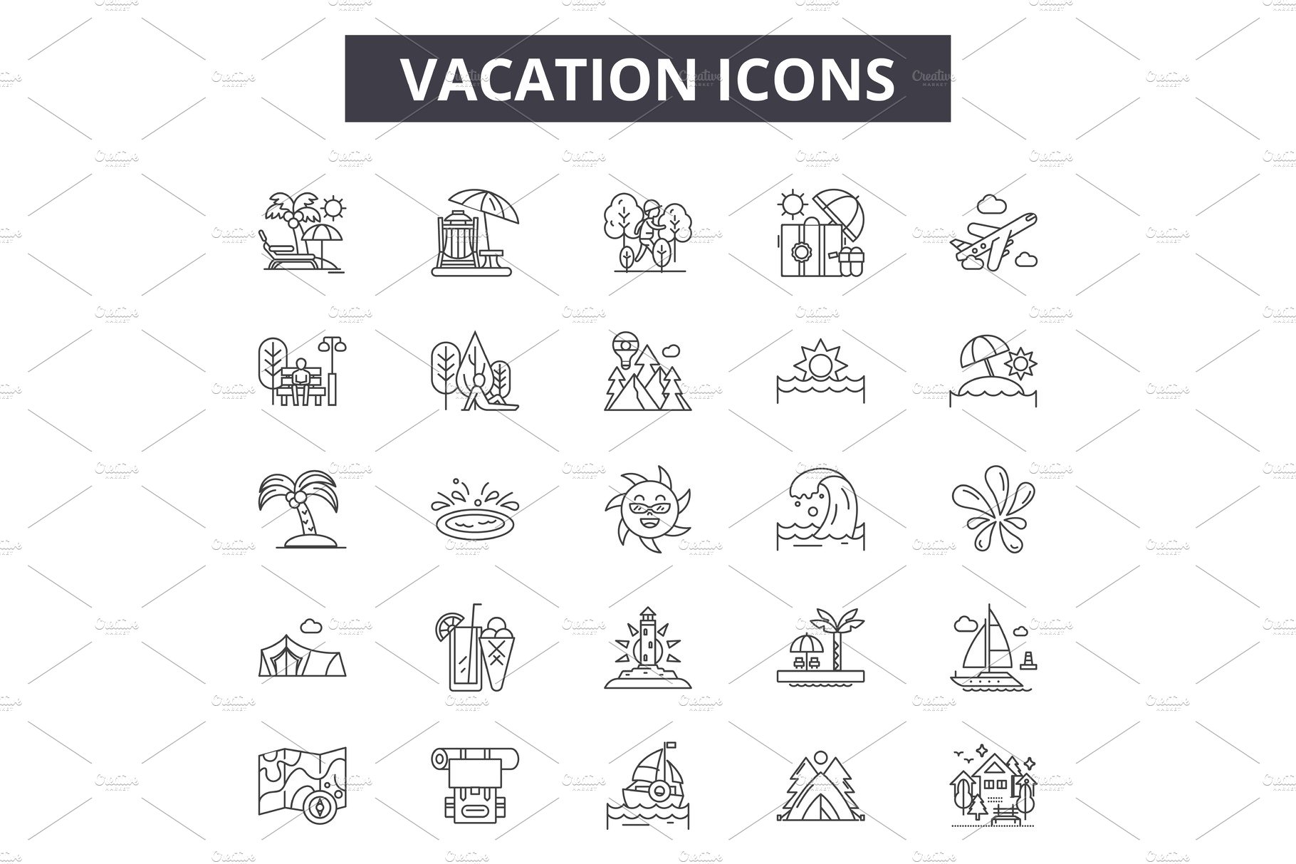 Vacation line icons, signs set cover image.