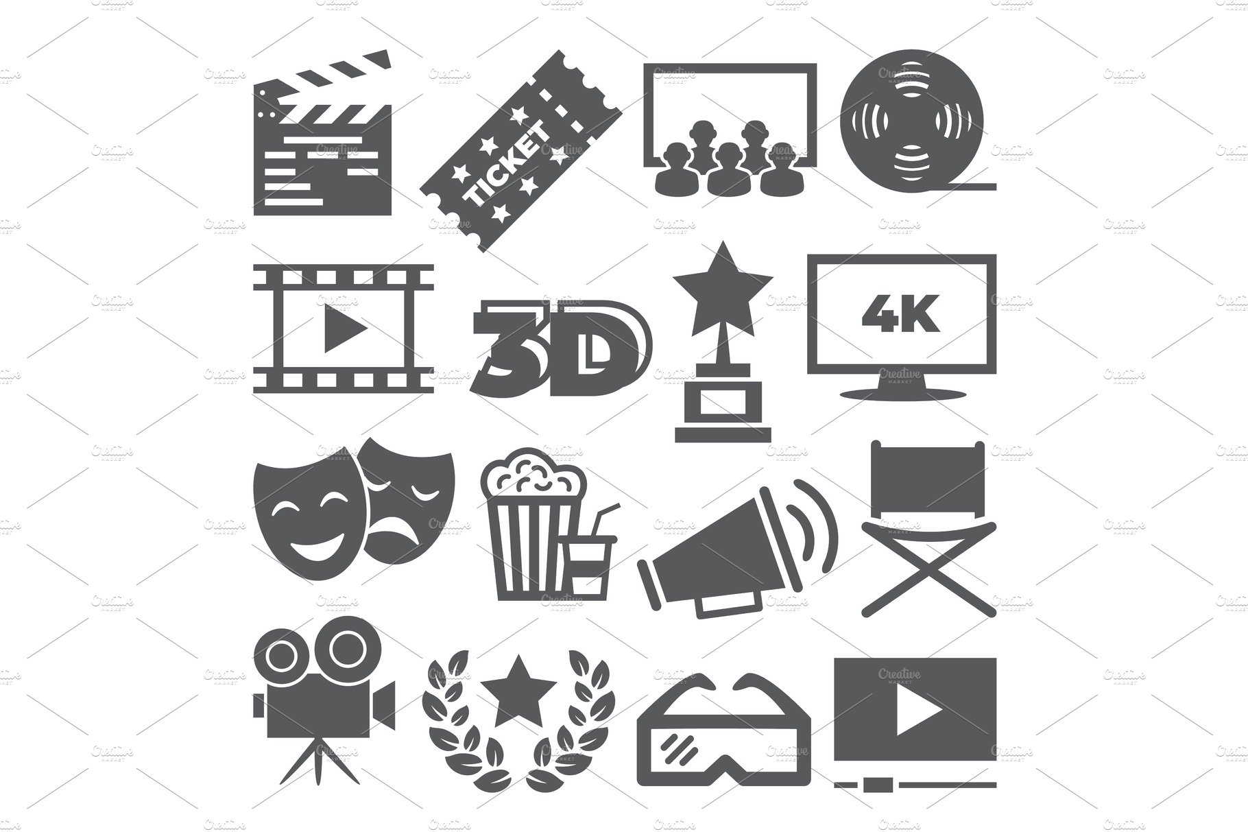 Cinema icons on white background cover image.