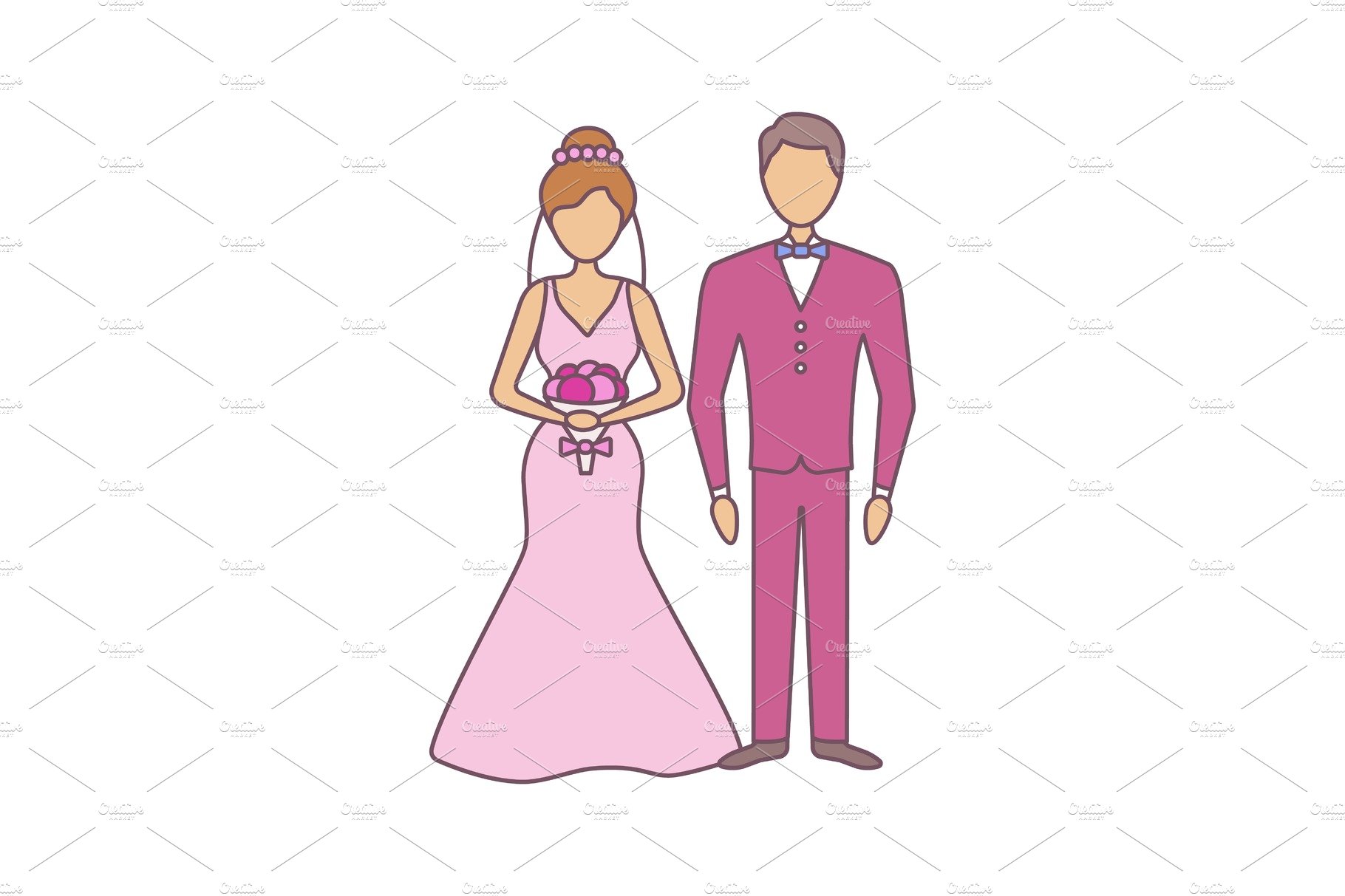 Bride and bridegroom color icon cover image.