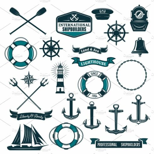 Vector nautical heraldic icons of seafarer sailing cover image.