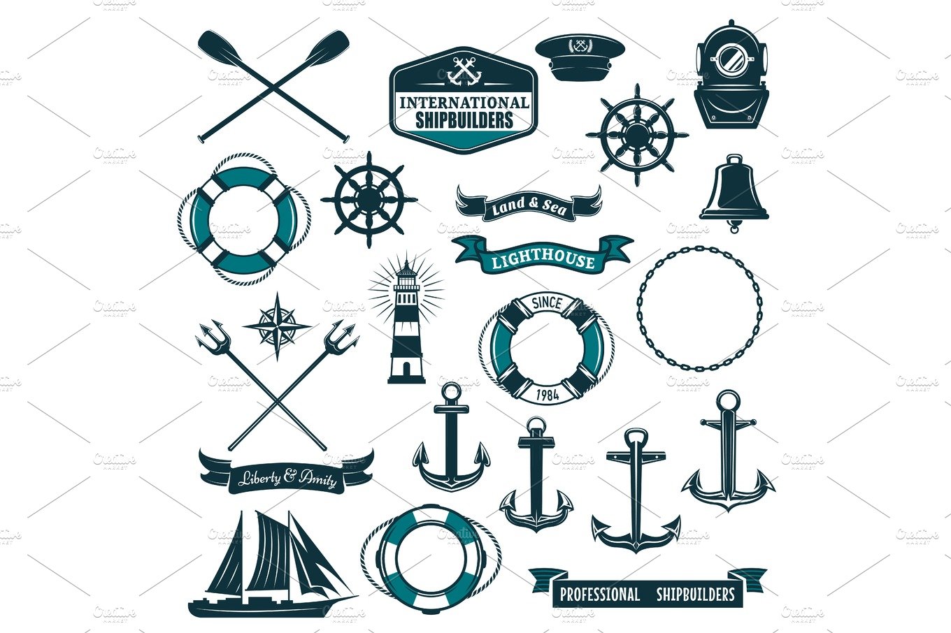 Vector nautical heraldic icons of seafarer sailing cover image.