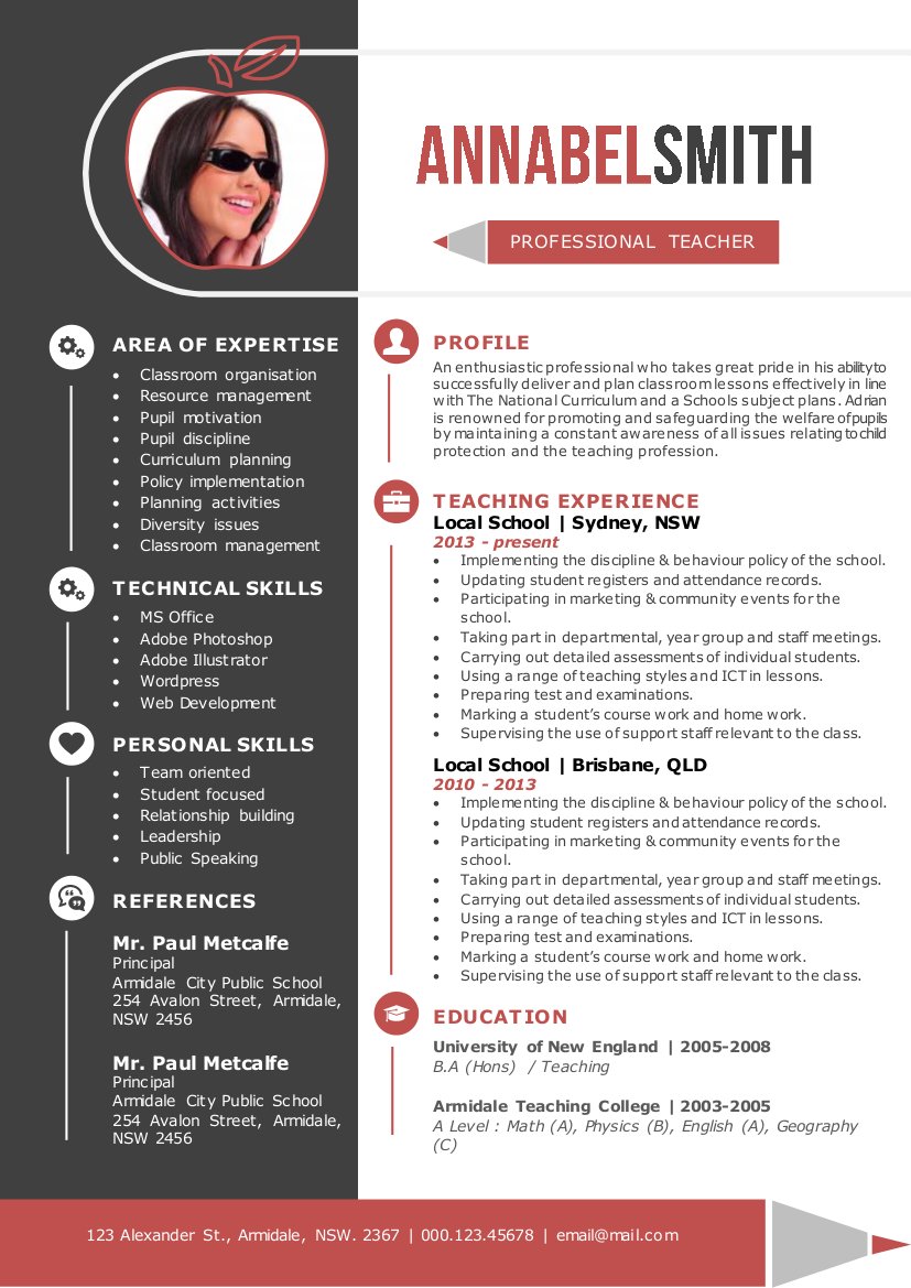 2 in 1 modern teacher Word resume preview image.