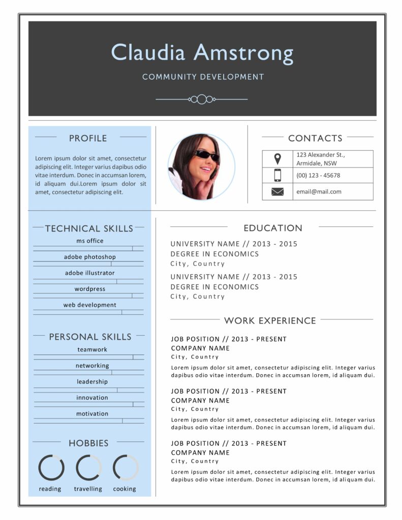 Blue photograph resume template – MasterBundles