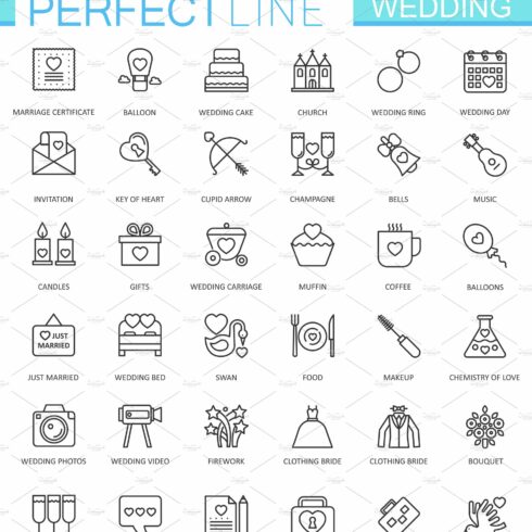 Wedding thin line icons set cover image.