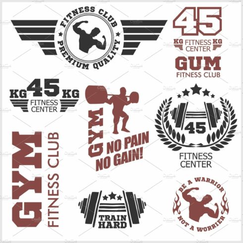 Set bodybuilding badges, stickers isolated on white. cover image.