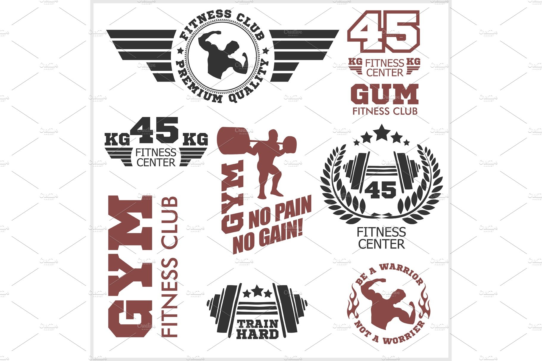 Set bodybuilding badges, stickers isolated on white. cover image.