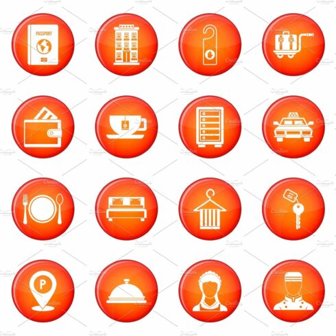 Hotel icons vector set cover image.