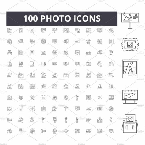 Photo line icons, signs, vector set cover image.