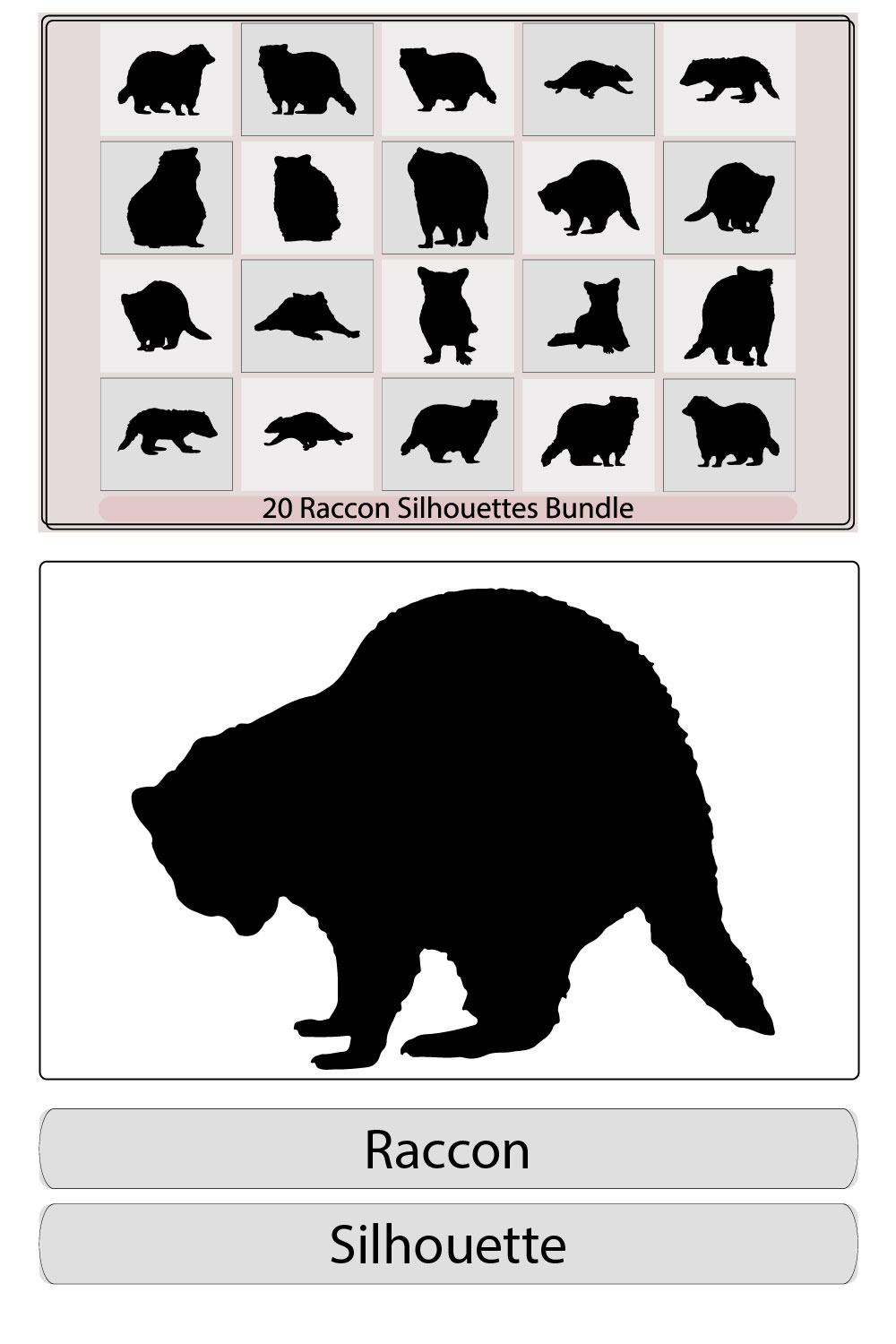 Raccon Silhouette Icon,Vector illustration of raccon icon animals,Rafting Raccon Cartoon Hobby and Sport Logo Design pinterest preview image.