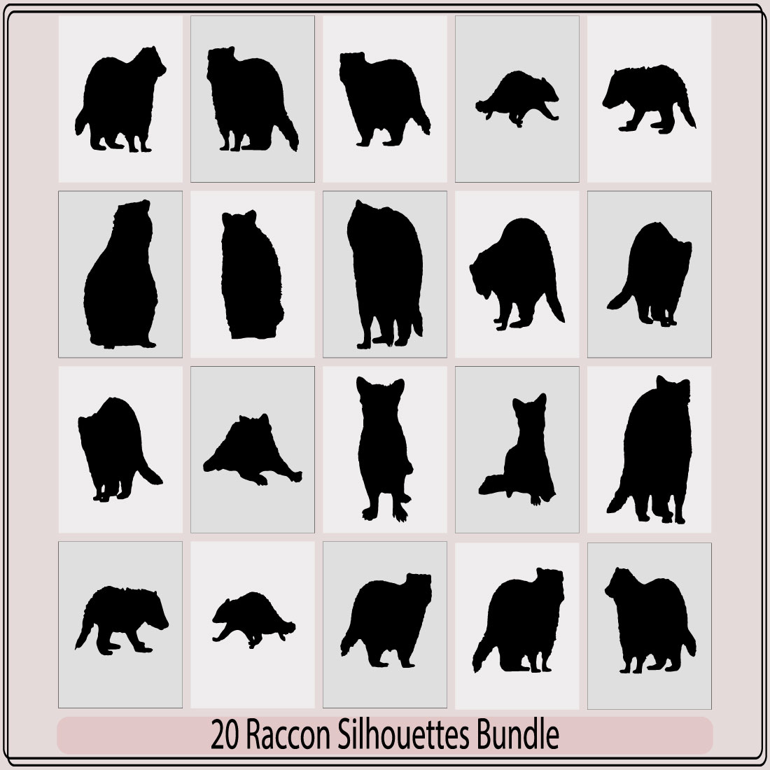 Raccon Silhouette Icon,Vector illustration of raccon icon animals,Rafting Raccon Cartoon Hobby and Sport Logo Design cover image.