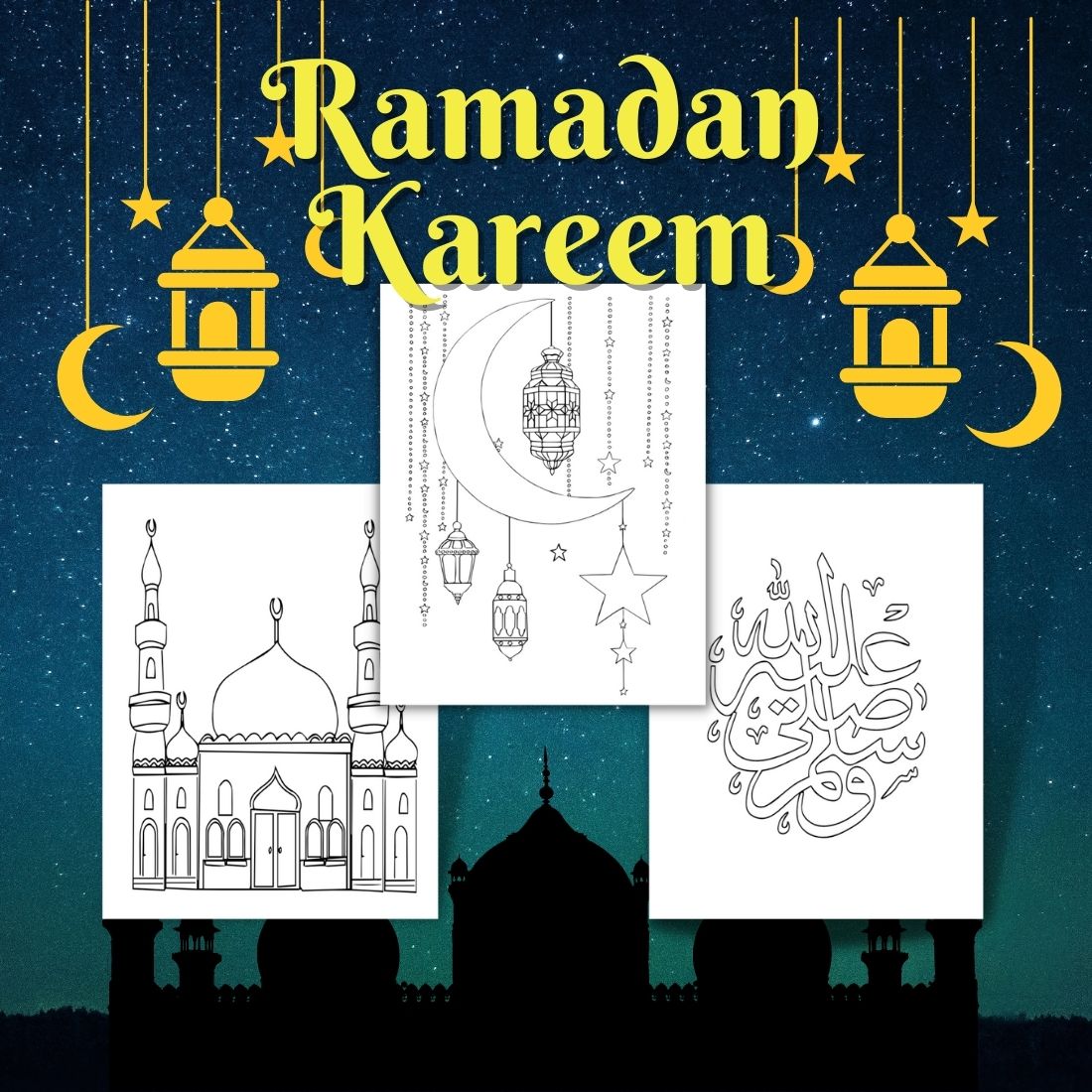 Ramadan coloring pages cover image.