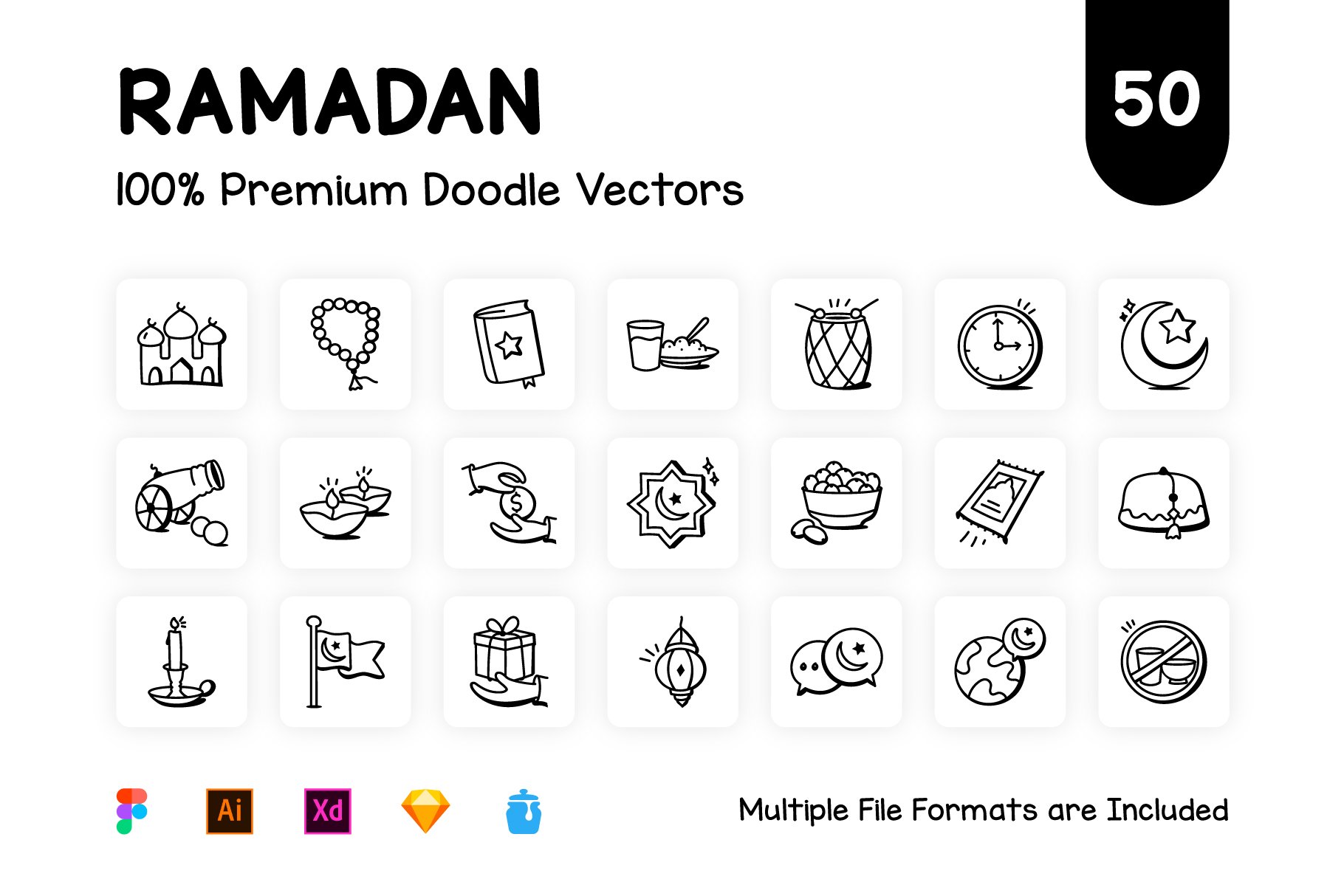 Hand Drawn Ramadan Icons cover image.