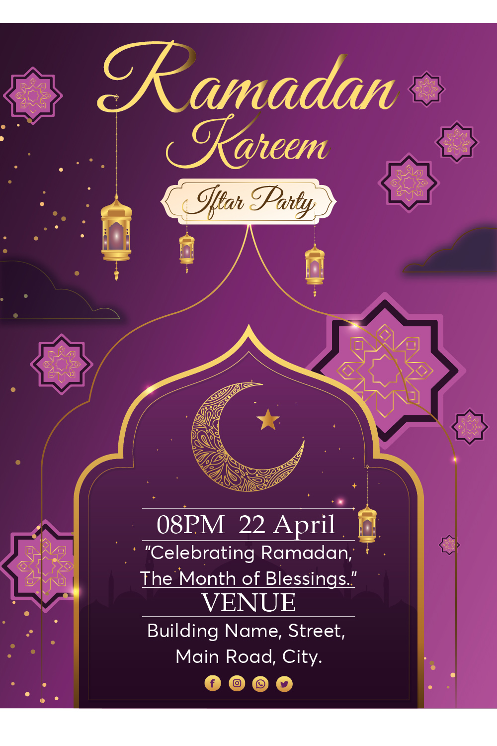 Ramadan Kareem Iftar Party Flyer pinterest preview image.